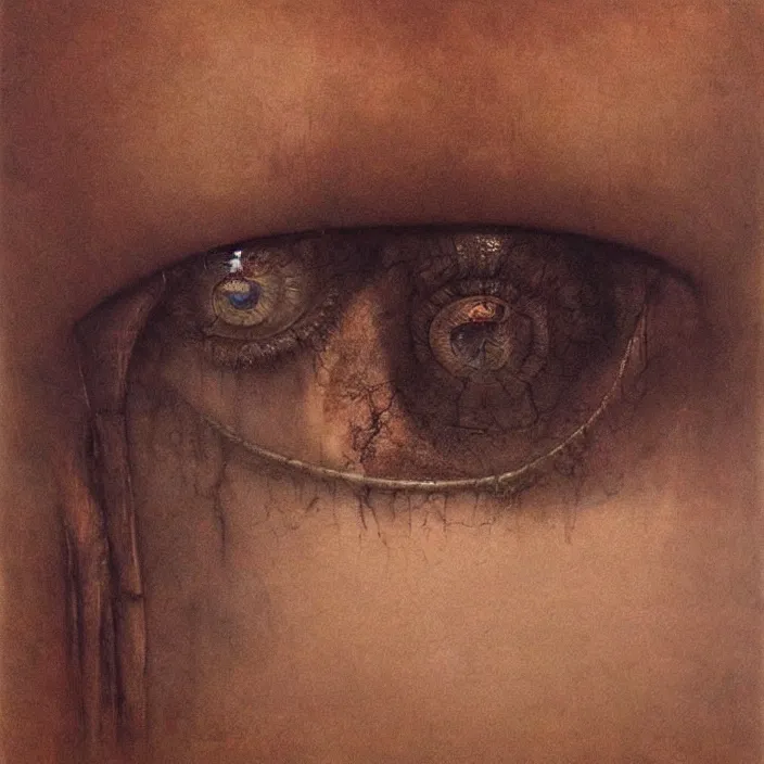 Image similar to beksinski, zdzisław - her eyes wide, oil on canvas