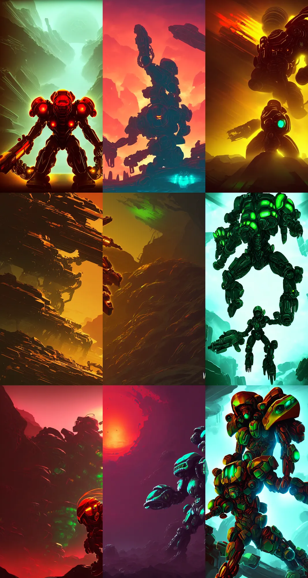 Prompt: metroid dread, layers, environment art, stylized, horizon, minimalist wallpaper, dark background, desktop background, behance, artstation, deviantart