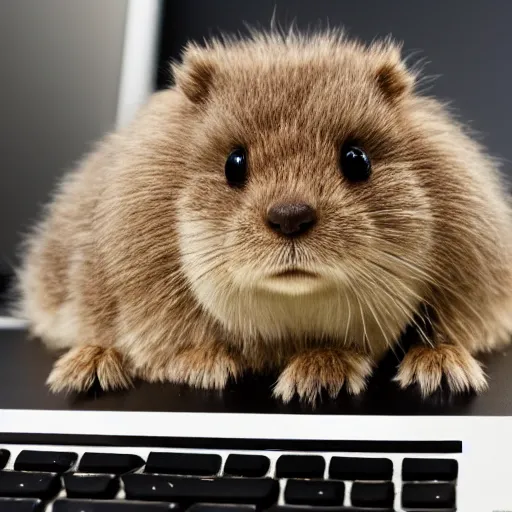 Image similar to fluffy gopher sitting on old computer keyboard,