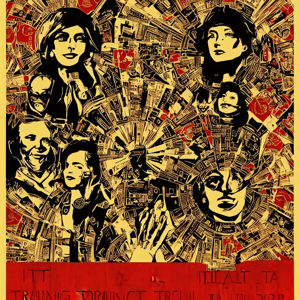 Prompt: it is you humans that are training the AI to take your jobs and make you expendable, by Shepard Fairey, 8K HD