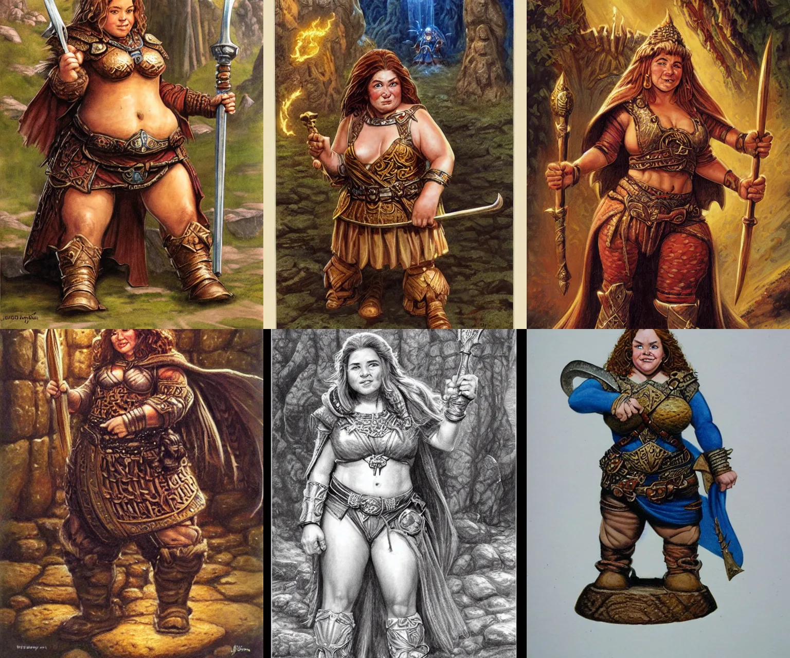 Prompt: female dwarven noblewoman, chubby short stature, neat complex hair, by jeff easley