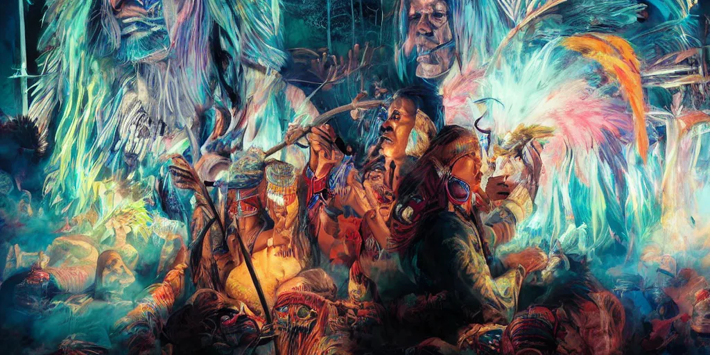 Image similar to of Native American shaman drumming by Liam Wong and Boris Vallejo