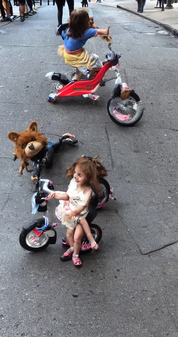 Prompt: “a ride for kids that looks like an animal on the sidewalk in NYC”