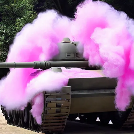 Image similar to a ultra realistic tank made of cotton candy