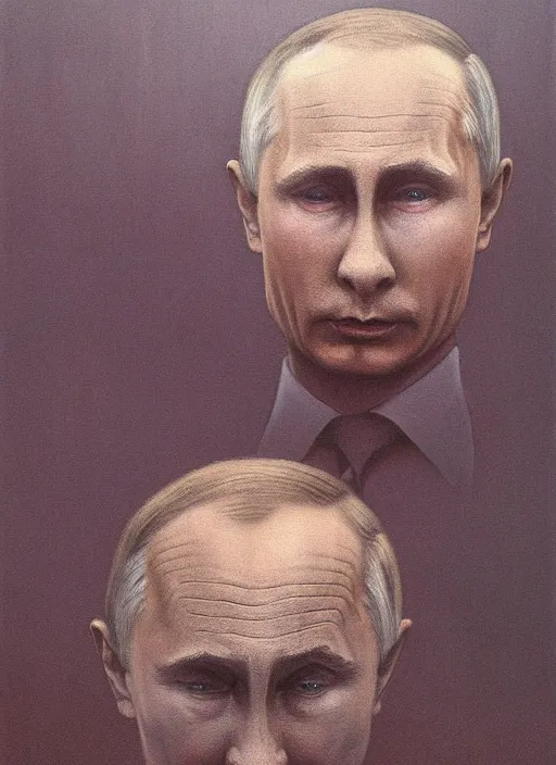 Image similar to Painting in a style of Beksinski featuring Vladimir Putin