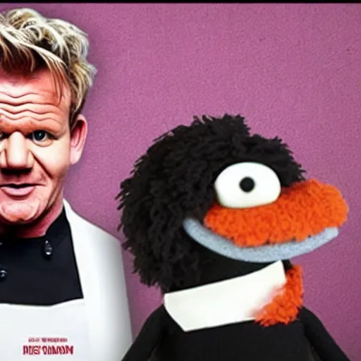 Image similar to photo of gordon ramsay eating a muppet