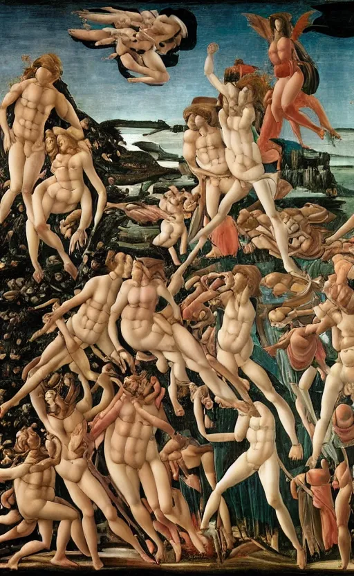 Prompt: the fall of humanity in the year 2 0 2 2 painted by botticelli.