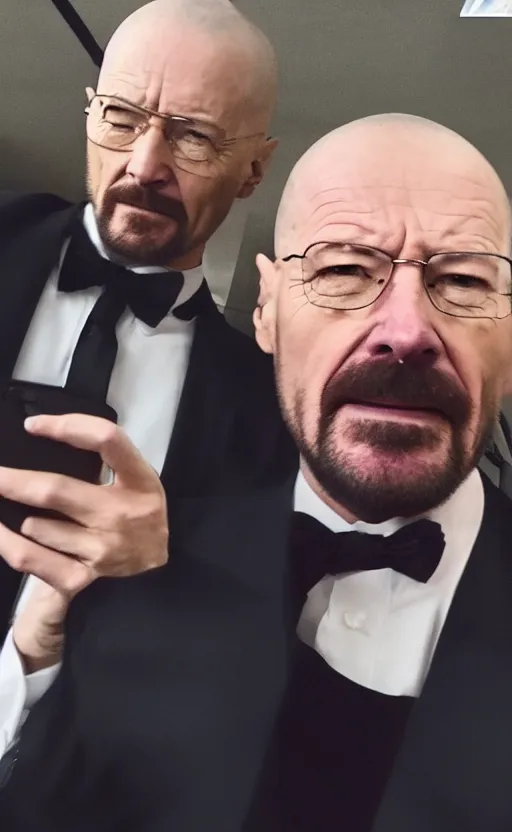 Prompt: img _ 1 4 2 4. jpg. walter white and john wick selfie. candid, looking at camera, snapchat, instagram, hashtags, accidental selfie, front camera, tiktok, popular, realistic, real life