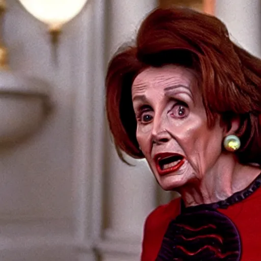 Image similar to film still of nancy pelosi as zuul in ghostbusters.