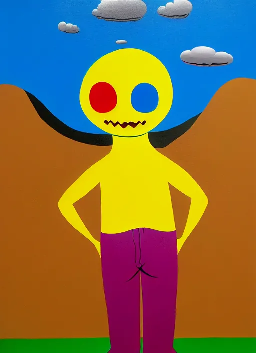 Prompt: splash painting, happy guy, by os gemeos