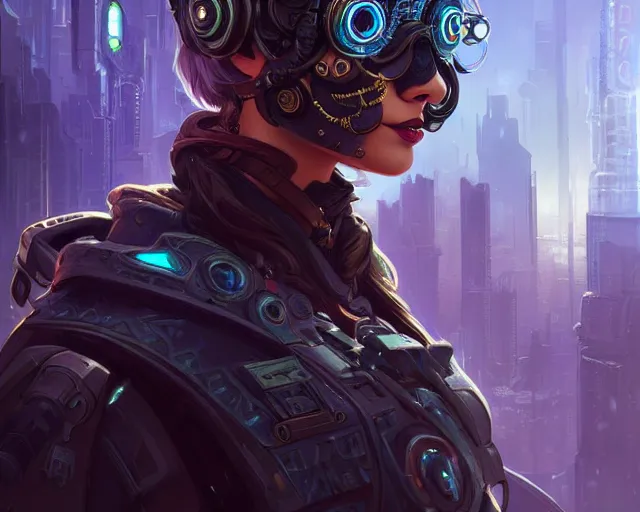 Image similar to owl cyberpunk outfit, deep focus, d & d, fantasy, intricate, elegant, highly detailed, digital painting, artstation, concept art, matte, sharp focus, illustration, hearthstone, art by artgerm and greg rutkowski and alphonse mucha