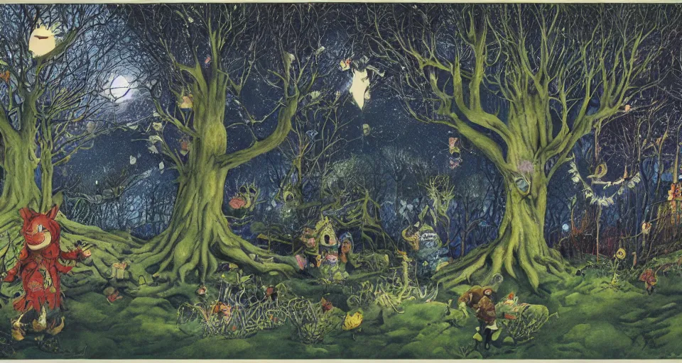 Image similar to Enchanted and magic forest, by Raymond Briggs