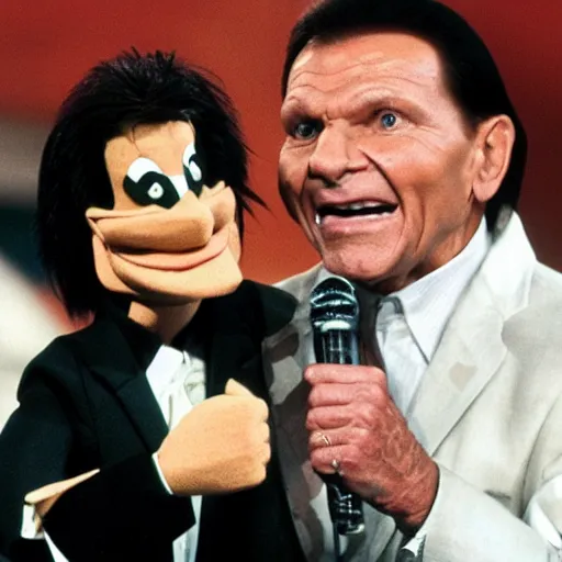 Prompt: kenneth copeland, land of confusion puppet