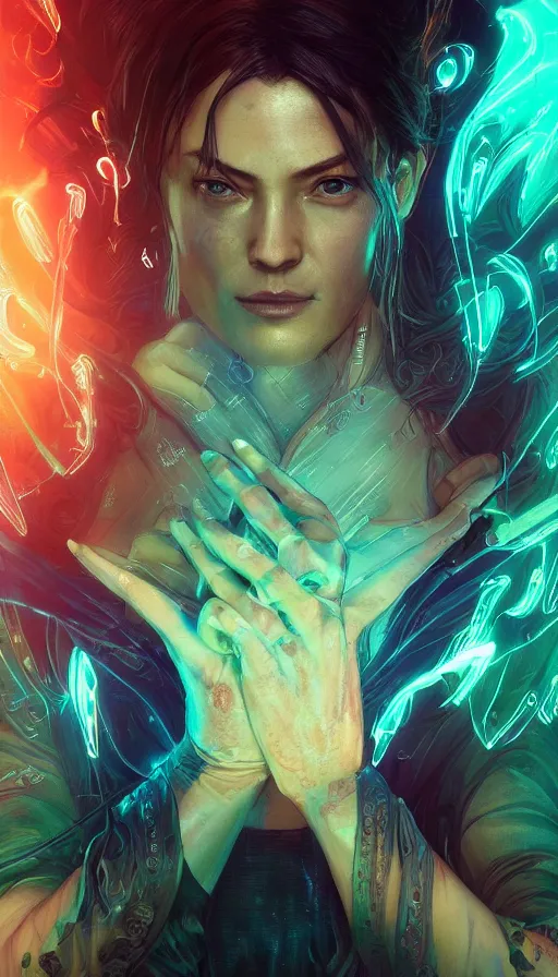 Image similar to no mercy, altered carbon, neon, dreamy vibe, fibonacci, sweat drops, insane intricate, highly detailed, cinematic, atmospheric. digital painting, artstation, concept art, smooth, sharp focus, illustration, unreal engine 5, 8 k, art by artgerm and greg rutkowski and alphonse mucha, laura sava, laura palmer