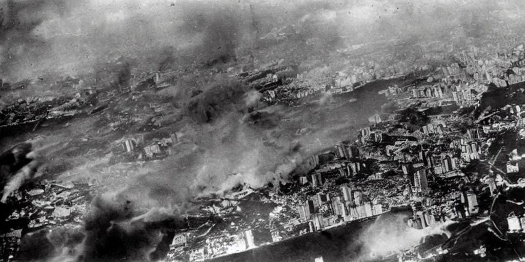 Image similar to the bombing of rio de janeiro ( 1 9 3 0 ), historical photograph, highly detailed, 4 k, real, destruction
