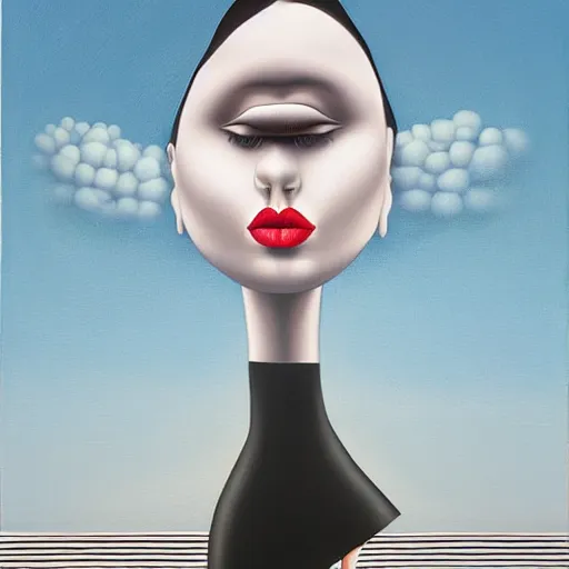 Image similar to minimalist, detailed painting, an ultrafine detailed painting by rafal olbinski, very detailed, airbrush art, pop surrealism, a painting of a woman, skeuomorphic, behance contest winner