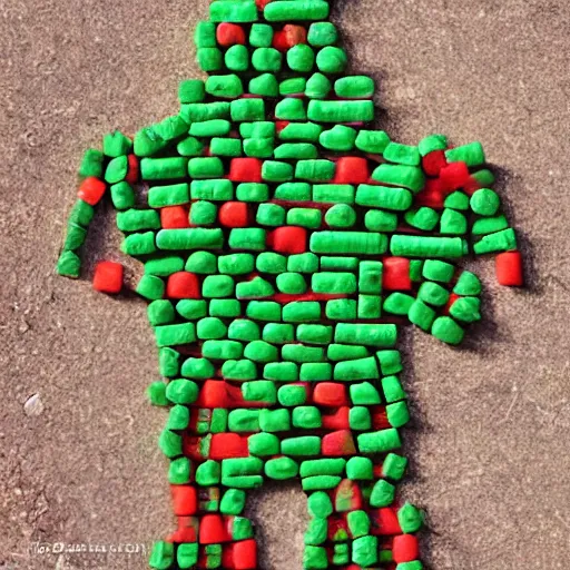 Image similar to golem made of sour skittles.