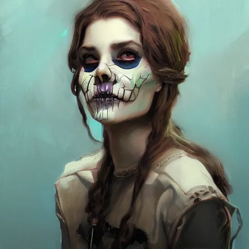 Prompt: portrait skull girl by petros afshar, hyper real, laurie greasley, jc leyendecker and singer sargent