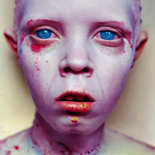 Prompt: realistic expired kodak film portrait of female african albino yolandi visser mix, hyperrealism, hypermaximalism, photorealistic, detailed, atmospheric, 8 k, award winning photography, cinematic