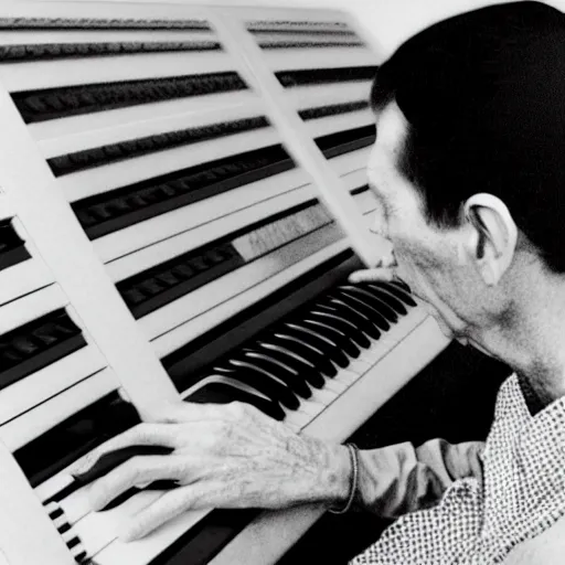 Prompt: photo of john cage playing modular synthesizer in the style of stefan kostic, realistic, half body shot, sharp focus, 4 k high definition, insanely detailed, intricate, elegant, art by stanley lau and artgerm