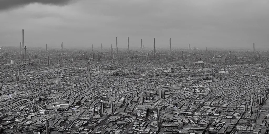 Prompt: a big industrial city metropoli in the distance, cloudy sky