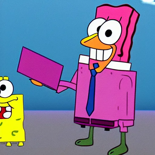 Prompt: spongebob using a pc