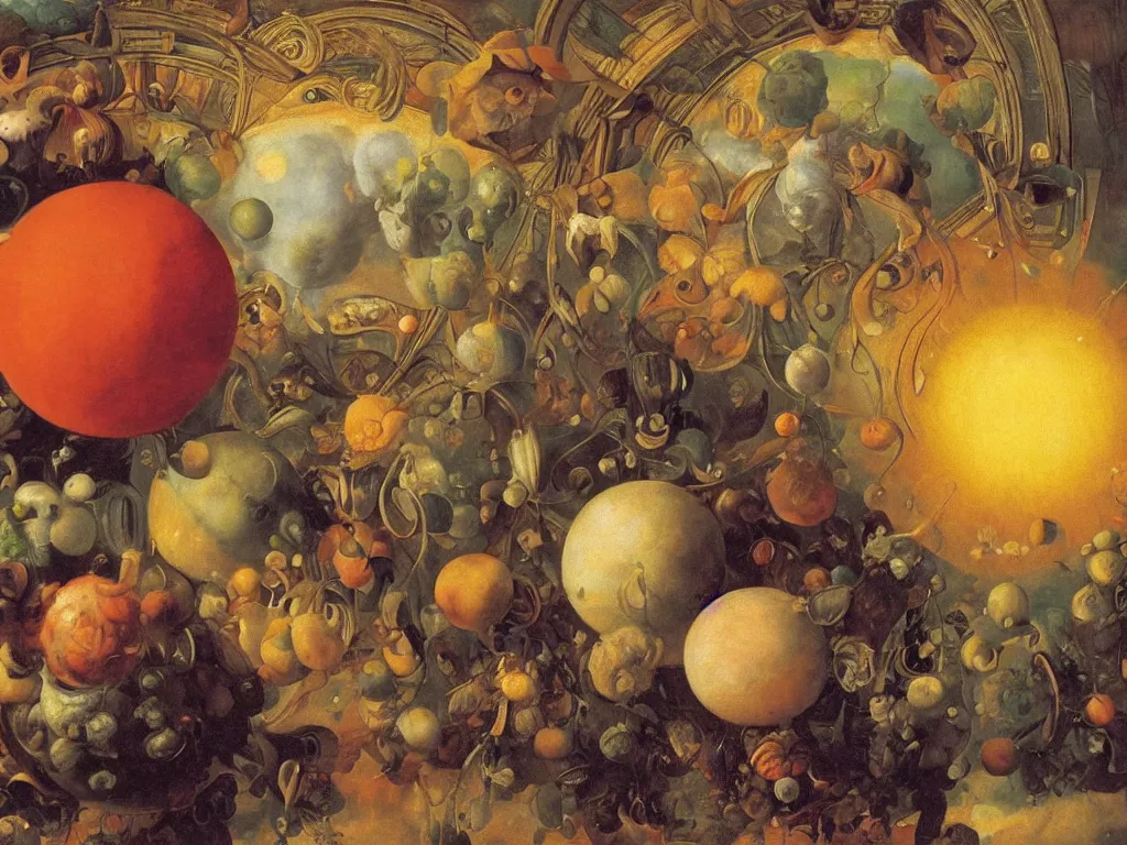 Image similar to the universe is a spheroid region 7 0 5 meters in diameter, sunlight study, art nouveau, by jan davidz de heem and ( ( ( ( ( martin johnson heade ) ) ) ) ) and ( ( ( ( ( lisa frank ) ) ) ) ), 8 k, f / 4