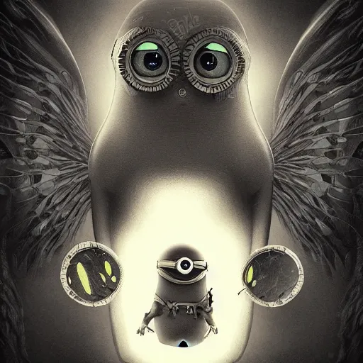 Image similar to Minion with many many many eyes, many wings, Digital Illustration, deviantart, trending on artstation, Angelarium, 4k