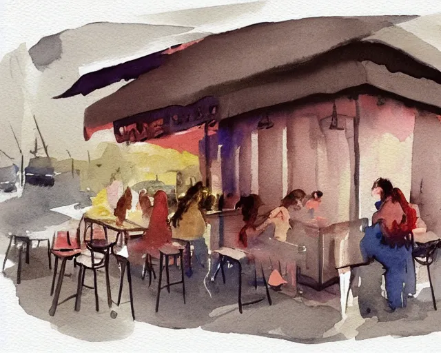 Image similar to a coffee shop watercolor illustration by dziuba evgeniya trending on artstation