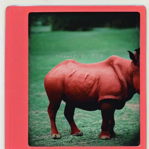 Image similar to poloroid photography of a red rhino in new york,