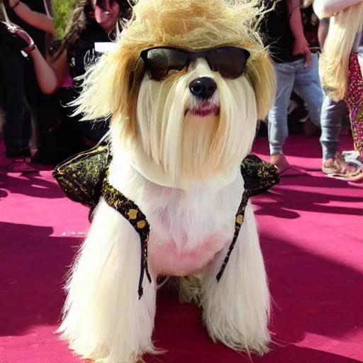 Image similar to cream - colored havanese dog as beyonce at coachella