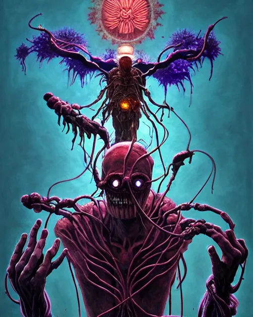 Prompt: the platonic ideal of flowers, rotting, insects and praying of cletus kasady carnage thanos davinci dementor wild hunt chtulu mandala spirited away doctor manhattan bioshock, fantasy, ego death, decay, dmt, psilocybin, concept art by randy vargas and greg rutkowski and zdzisław beksinski