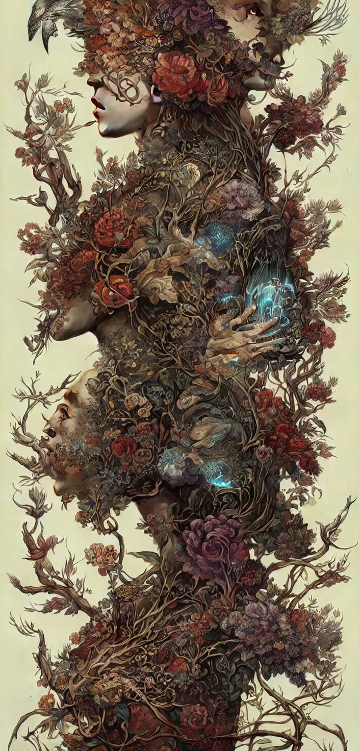 Prompt: exquisite, imaginative extremely intelligent creature poster art, humanoid, vogue, anthro, botanical illustration by weta studio and james gurney and tom bagshaw and james jean