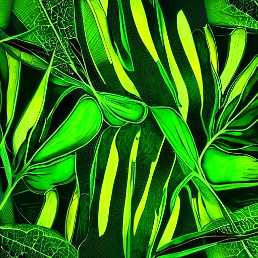 Prompt: abstract art of healthy leaves and plants, dark green and light green