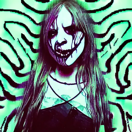 Image similar to terrifying ghost girl, brutal violence, glitchcore datamosh, found footage