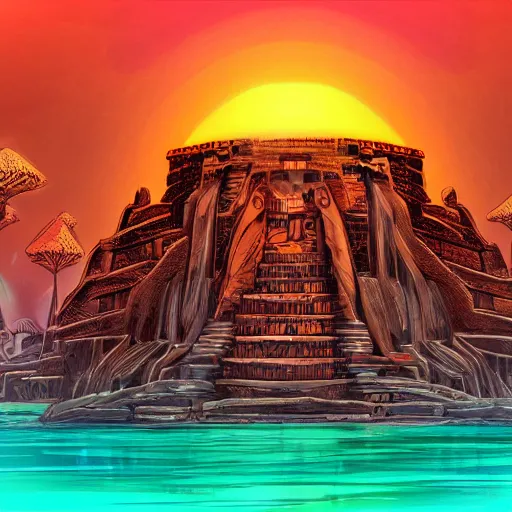 Image similar to ancient structure of africa, retrowave epic art, trending on art station