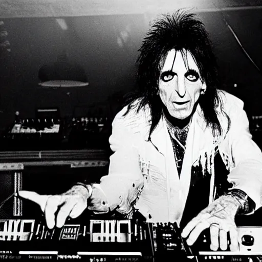 Image similar to alice cooper on the dj decks