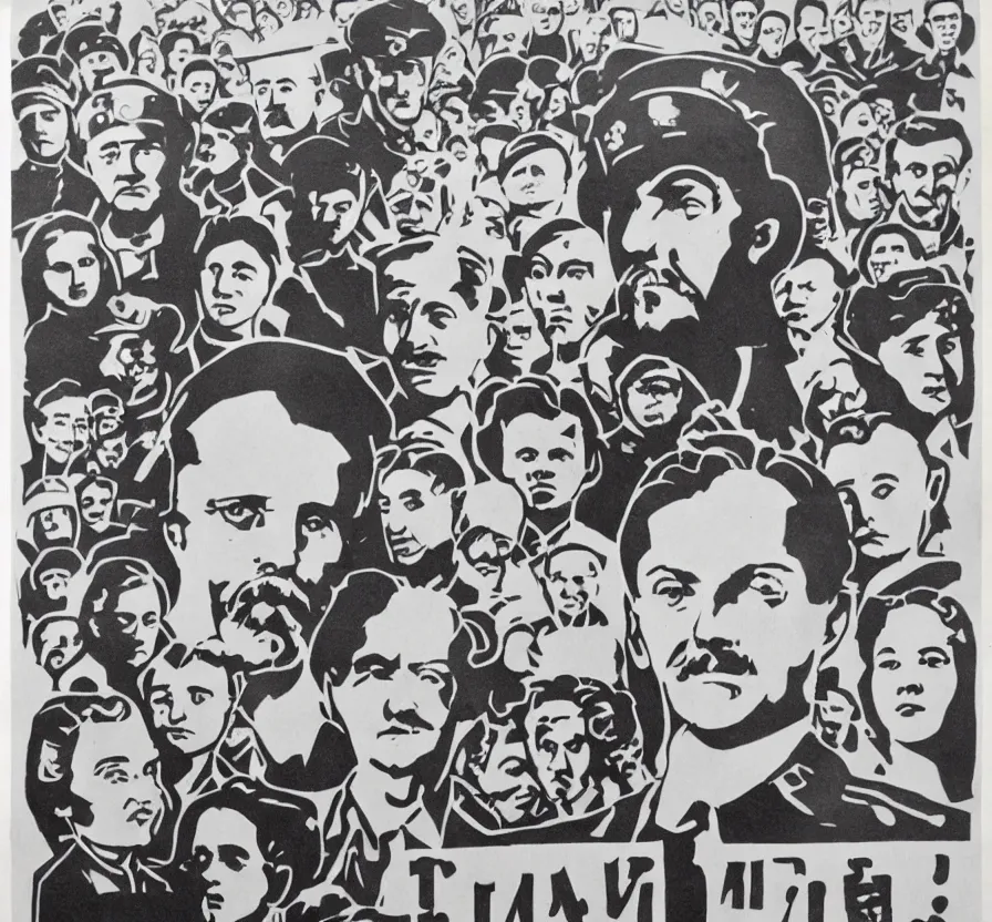 Image similar to propaganda poster revolution communist millie bobby brown high detail year 1 9 4 4 russian letters lenin