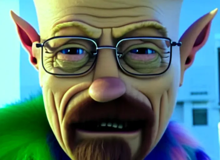 Prompt: film still of walter white as a troll in trolls 2 : world tour movie 2 0 2 0, 8 k, cinematic rule of thirds