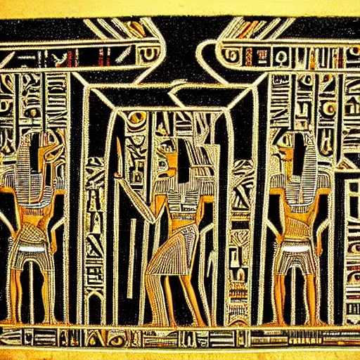 Prompt: interior of a black evil egyptian hieroglyphic labyrinth, hidden eyes everywhere, highly detailed and intricate