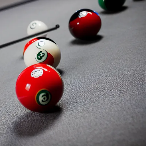 Image similar to Billiard balls on a billiard table, photograph, Sigma 85mm f/1.4, award winning