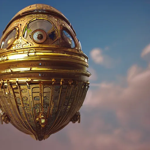 Prompt: enormous flying city in a faberge egg, sky, steampunk, fantasy art, masterpiece, unreal engine 5
