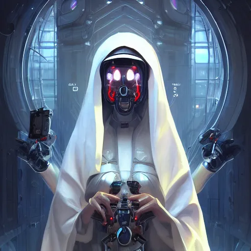Image similar to a portrait of a beautiful cybernetic nun, cyberpunk concept art by pete mohrbacher and wlop and artgerm and josan gonzales, digital art, highly detailed, intricate, sci-fi, sharp focus, Trending on Artstation HQ, deviantart, unreal engine 5, 4K UHD image