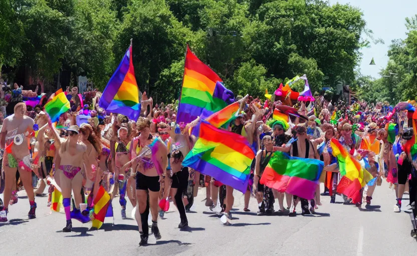 Prompt: Pride parade in escape from tarkob