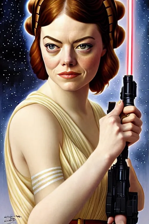 Prompt: emma stone as princess leia in star wars, by magali villeneuve and william bouguereau