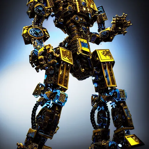 Image similar to a intricate ornate boxing humanoid mecha, punk, by war robots, real steel ( 2 0 1 1 ), westworld and pacific rim movie and ps 5 game machine warrior 5, cryengine, frostbite 3 engine, blue and yellow scheme, sharp focus, 8 k, high definition, insanely detailed, soft lighting, smooth face