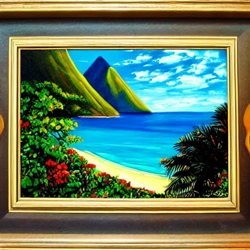 Image similar to saint lucia ocean view ( beautiful ) ( painting )