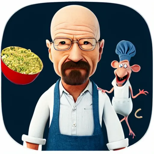 Image similar to walter white in ratatouille with rat on head while cooking