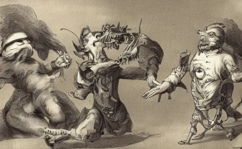 Image similar to anthropomorphic representation of Dall-e 2 fighting anthropomorphic representation of Stable Diffusion