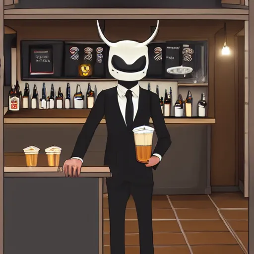 Prompt: Wendigo in a tuxedo suit as a barista in a bar, digital art, illustration, oil on canvas, trending on Artstation